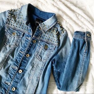 Forever 21 Studded Jean Jacket Distressed Denim